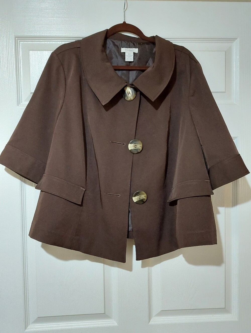 Dress Barn Dark Brown Short Swing Peacoat with Large Buttons